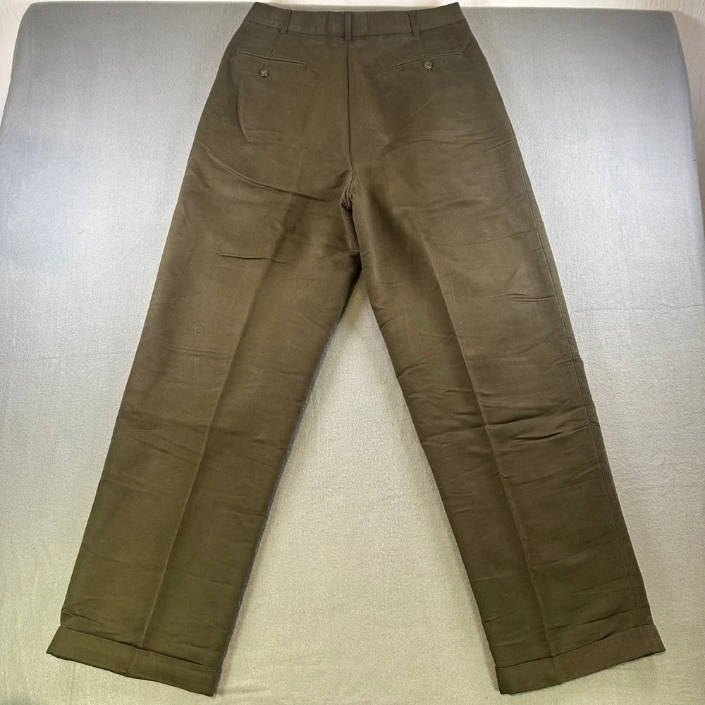 J. Ferrar Men Pleated Dress Pants Olive Brown Cuffed Straight Leg Trousers 30x32